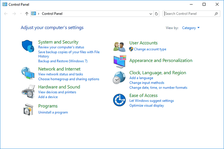 Windows 10的控制面板