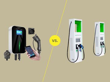电动汽车家用充电装置与公共电动汽车充电站的图片说明。