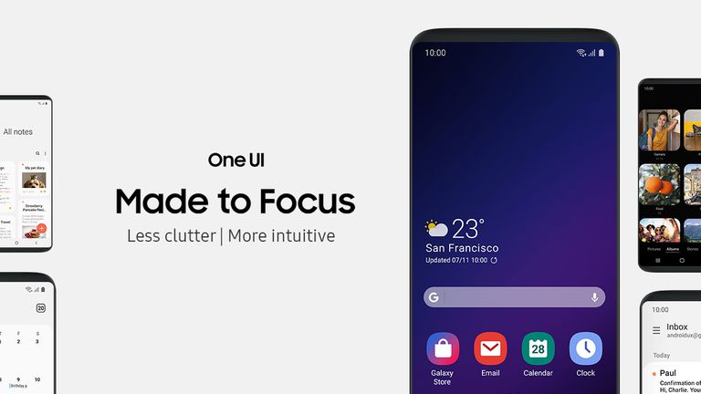 “Made to Focus”三星手机上显示的三星One用户界面的宣传图片。