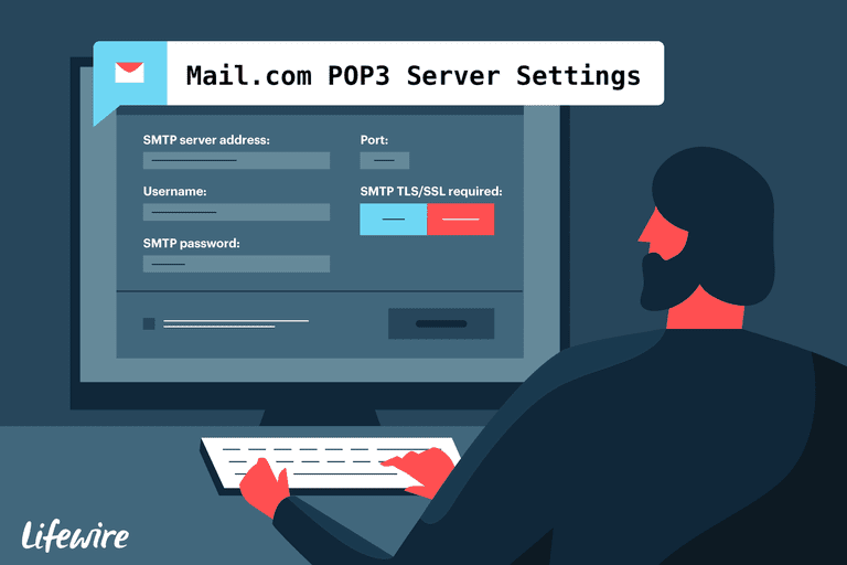 一个人输入Mail.com POP3服务器设置在电子邮件形式/的插图