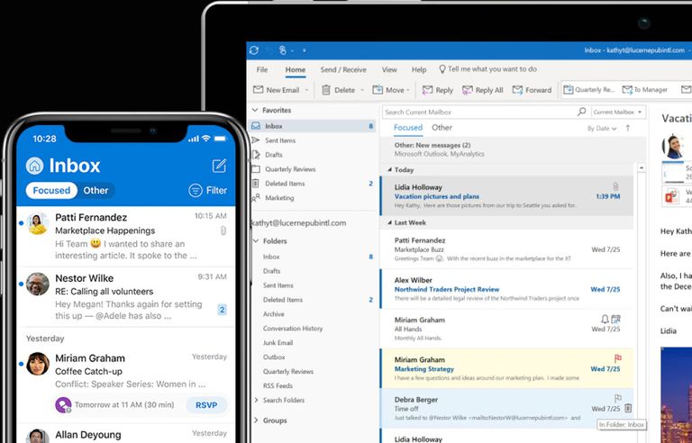 Microsoft Outlook Mobile Main Main屏幕上的移动设备和计算机