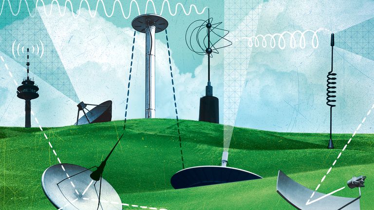 广播Wi-Fi和其他信号的各种卫星和雷达天线。