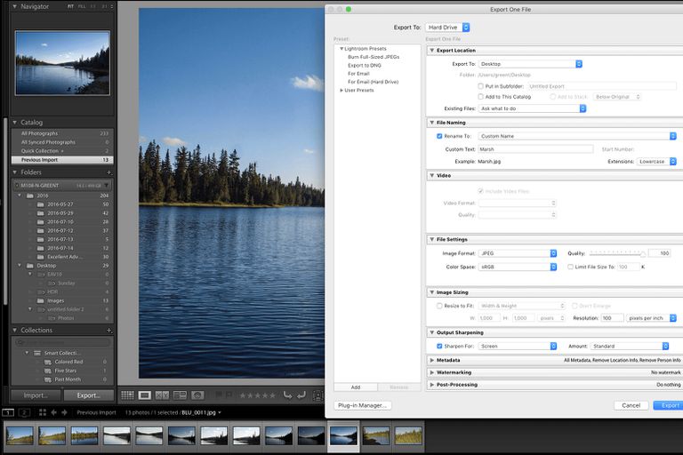 Lightroom CC 2015 Exprort Dialg框显示在屏幕截图中。