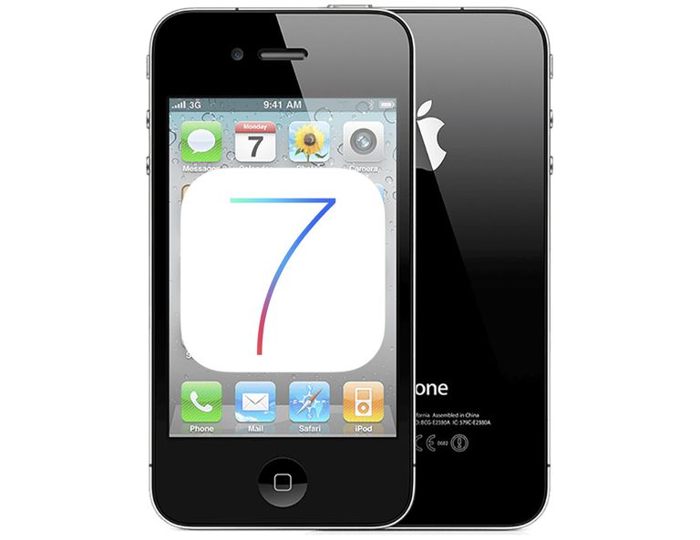 iphone 4与屏幕上的iOS 7图标